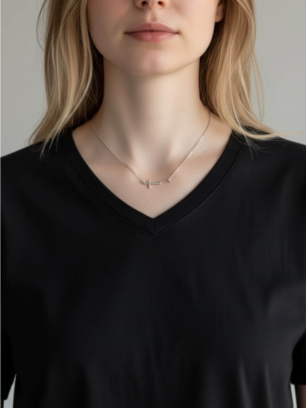 10/21 Sterling Silver Cross Bar Necklace - Silver